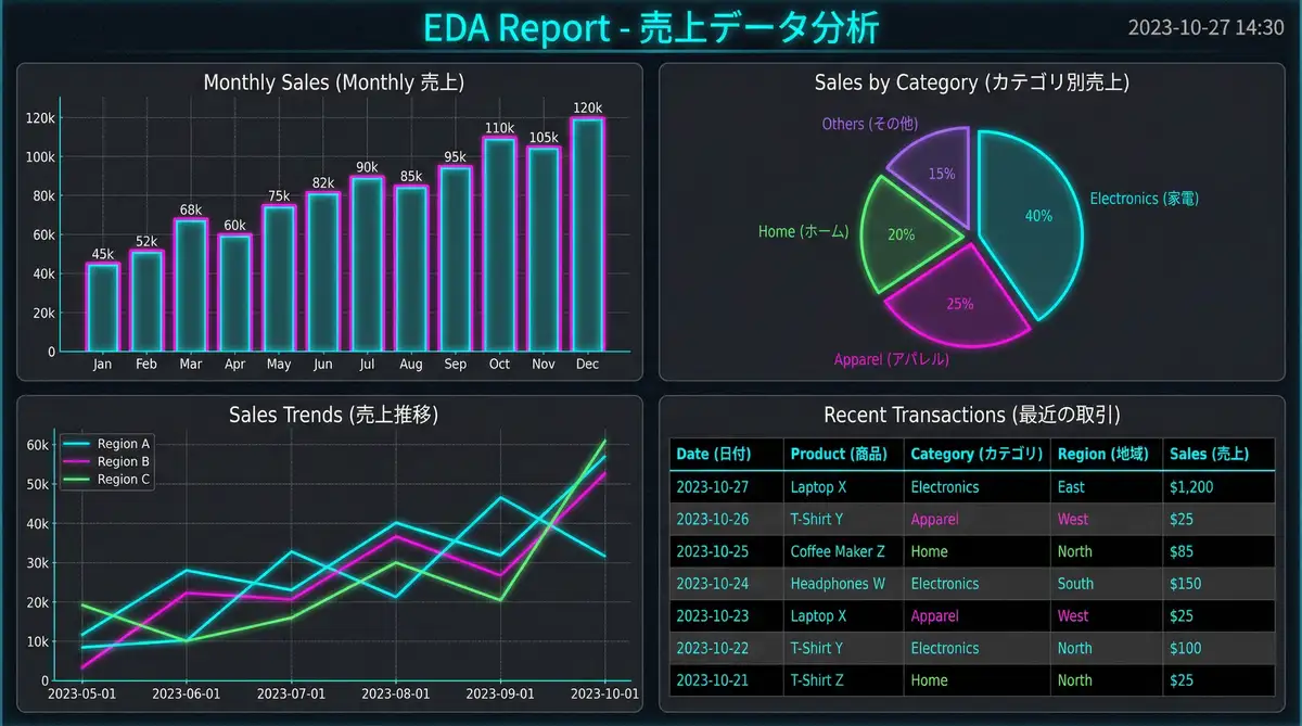 Muestra de un dashboard EDA generado por IA
