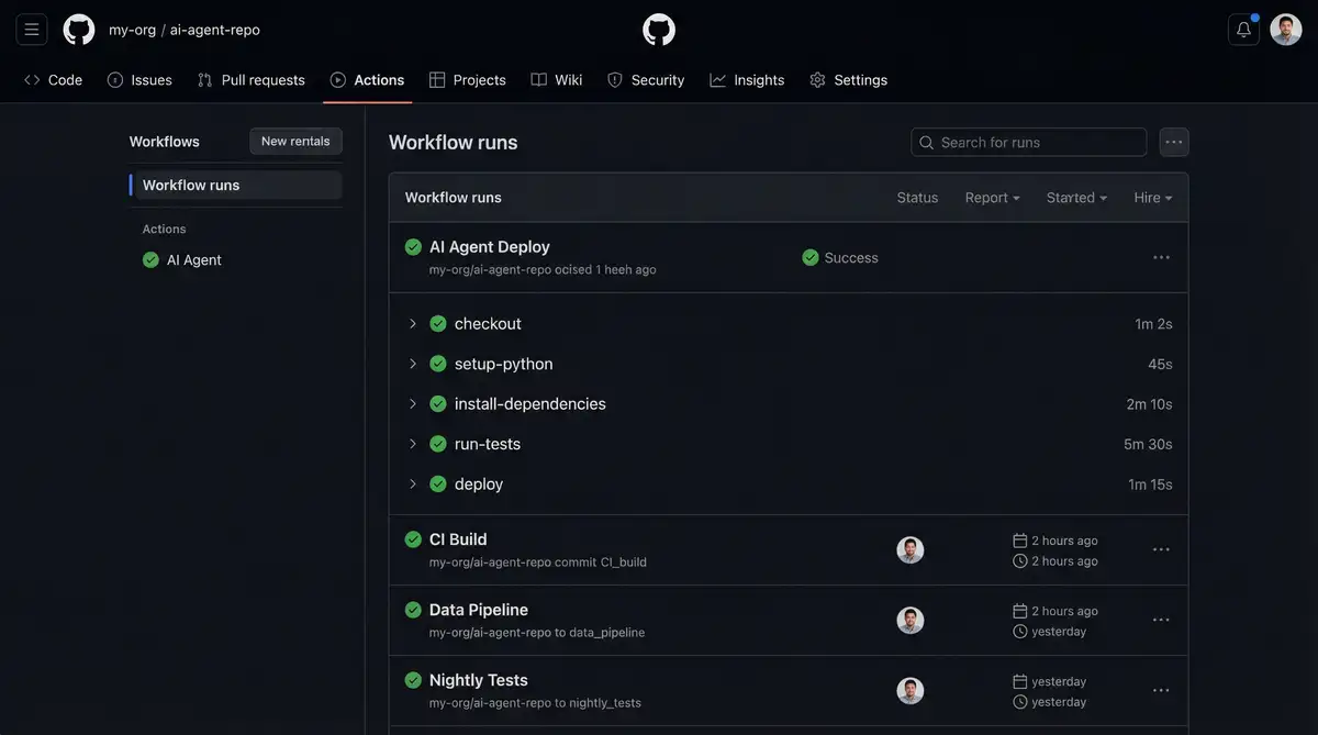 Pantalla de ejecución de un workflow de GitHub Actions