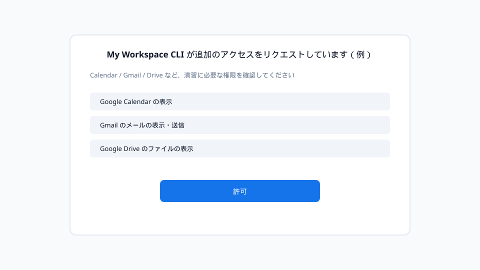 Google認証時に表示される権限（スコープ）の選択画面の例